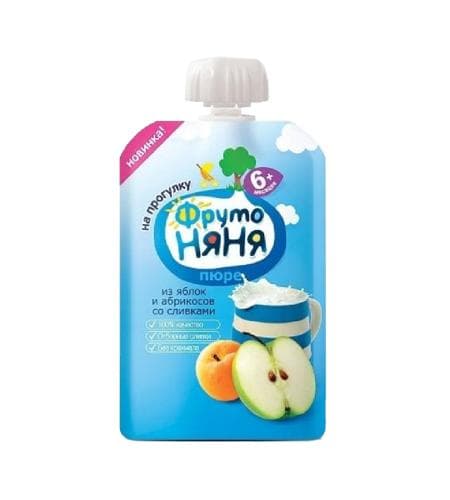 Çaga püresi "Фруто-Няня" Alma, Erik, Gaýmak (6+) 90 gr