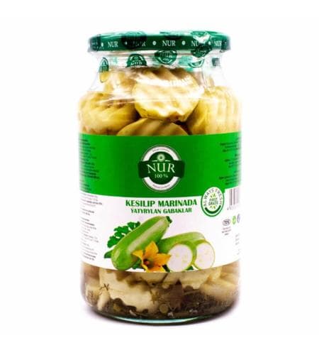 Marinada ýatyrylan Kabaçki "Nur" Kesilen turşylygy pes. Ýokary hil 900 ml