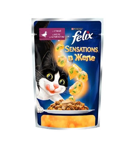 Uly pişikler üçin iým "Felix" Želede sarymsakly ördek 85 gr