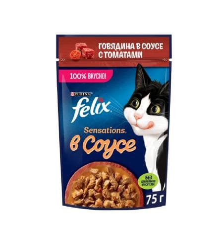 Kiçi pişikler üçin iým "Felix" Sygyr eti pomidorly sousda 75 gr